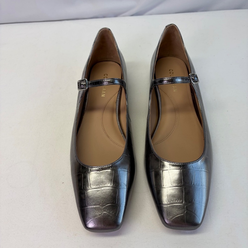 Cole Haan Mary Jane Bridge Flats Women 9B Metallic Croc Embossed Square Toe - Picture 9 of 10